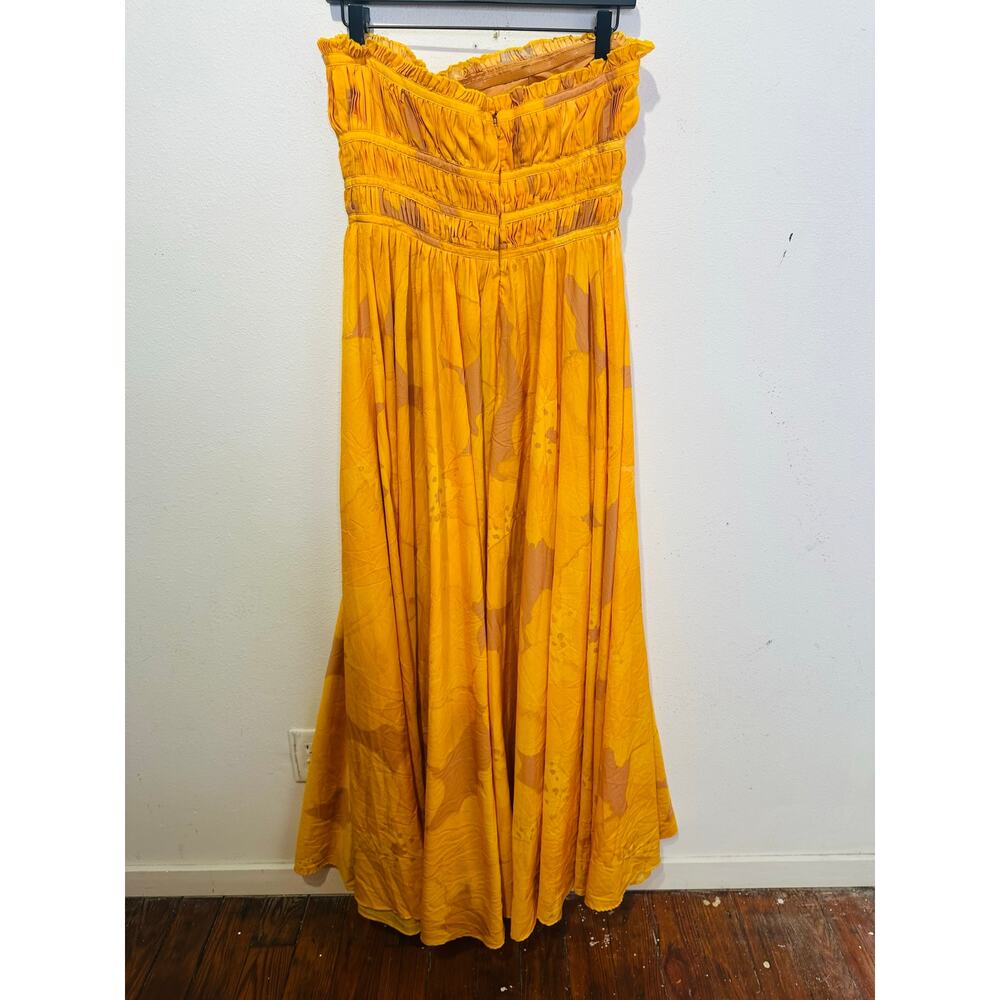 SLATE & WILLOW Yellow Orange Sunset Floral Strapless Pleated Dress size 10 - Picture 4 of 16